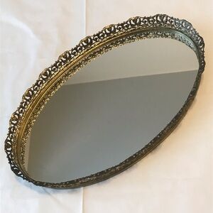Vintage Oval Gold Mirror Tray